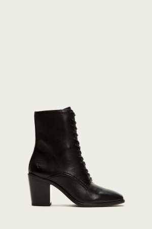 Frye Georgia Lace Up Women Booties Black | FNIS90746