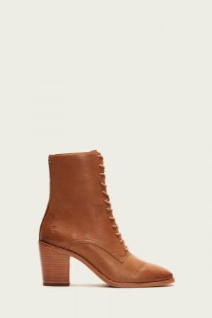 Frye Georgia Lace Up Women Booties Brown | RVHA67538