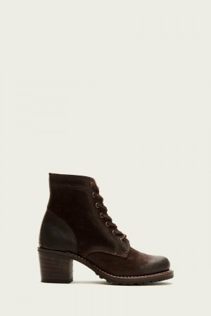 Frye Sabrina 6G Lace Up Women Mid Calf Boots Brown | XZGE40639