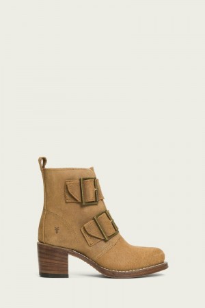 Frye Sabrina Double Buckle Women Mid Calf Boots Khaki | MCRY46018