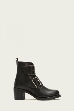 Frye Sabrina Double Buckle Women Mid Calf Boots Black | QYMU91254