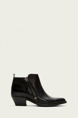 Frye Sacha Moto Short Women Mid Calf Boots Black | GXEL43061