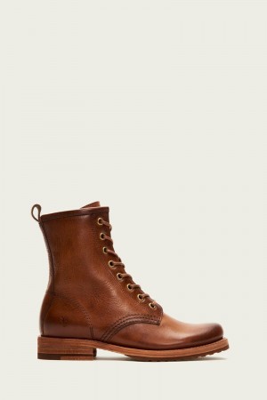 Frye Veronica Combat Women Booties Brown | OXDU35607