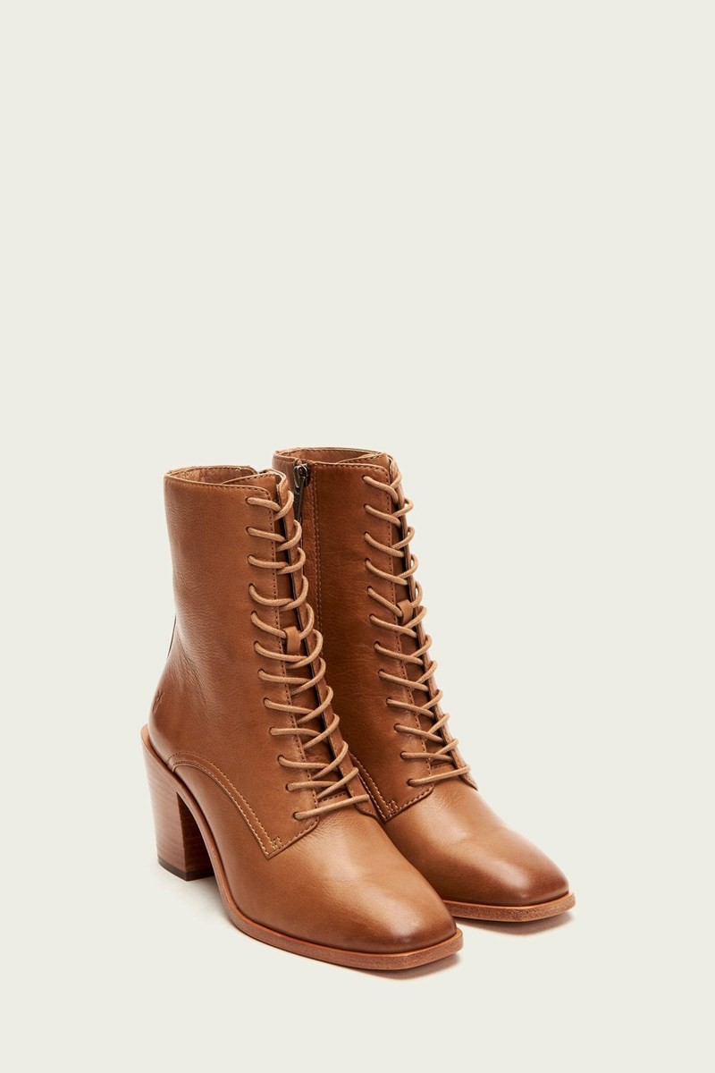 Frye Georgia Lace Up Women Booties Brown | RVHA67538