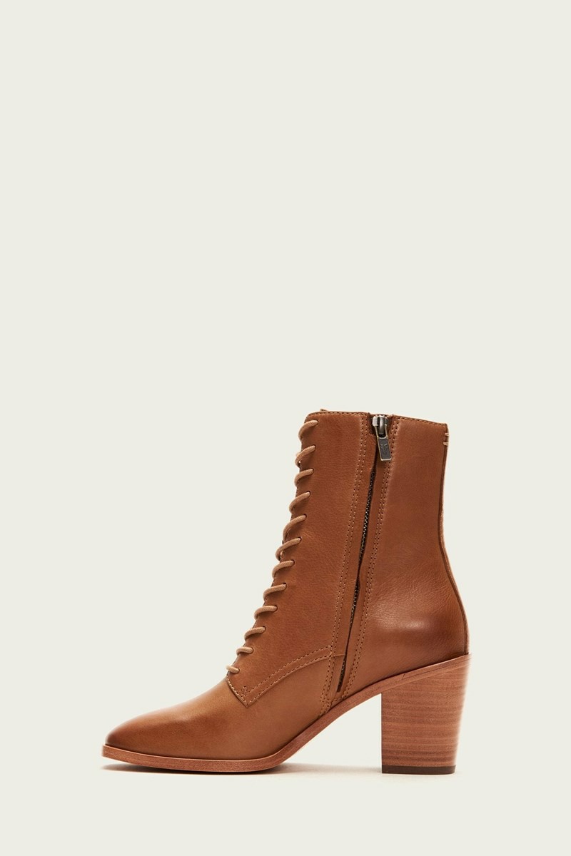 Frye Georgia Lace Up Women Booties Brown | RVHA67538