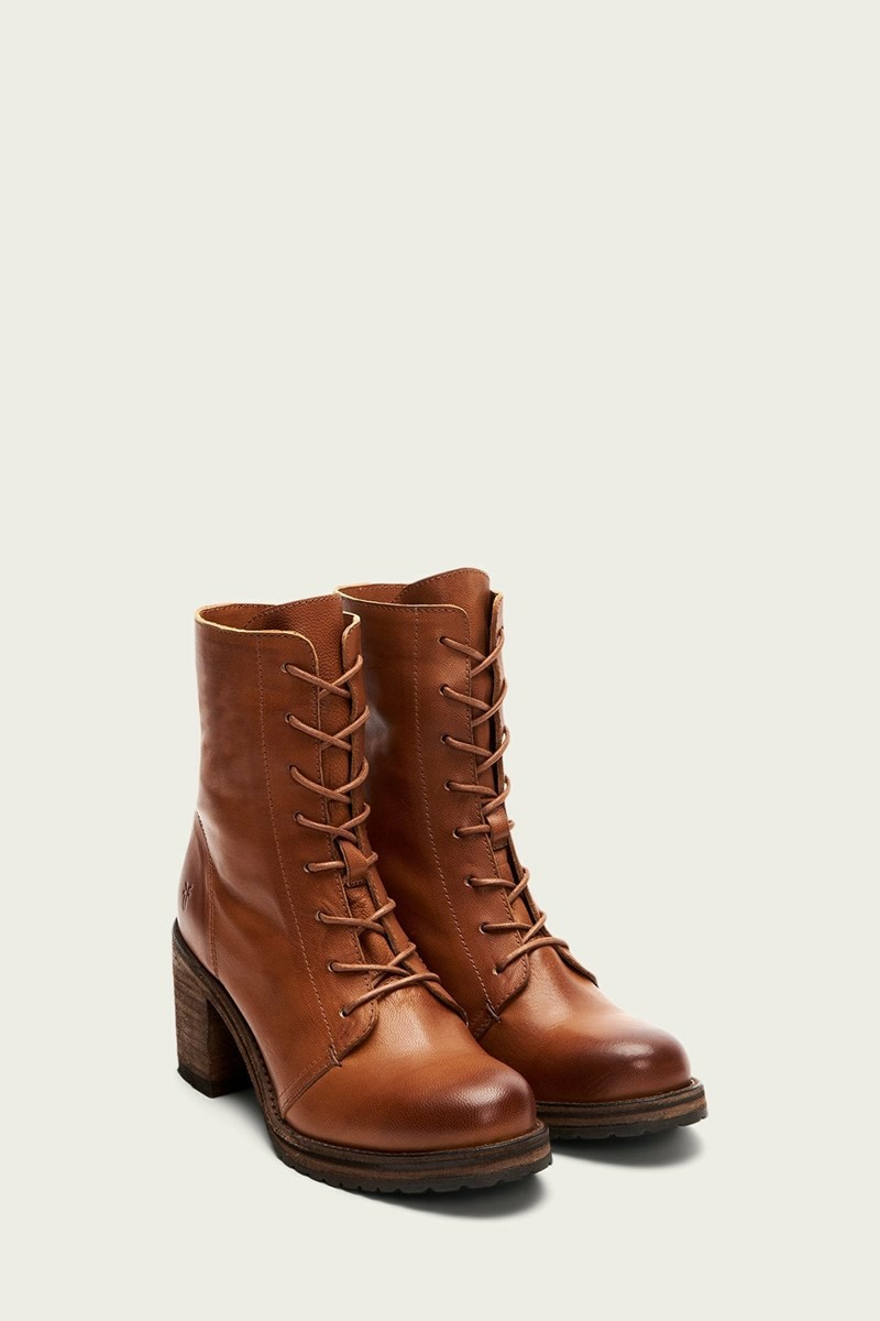 Frye Karen Combat Women Ankle Boots Brown | OWDM15049