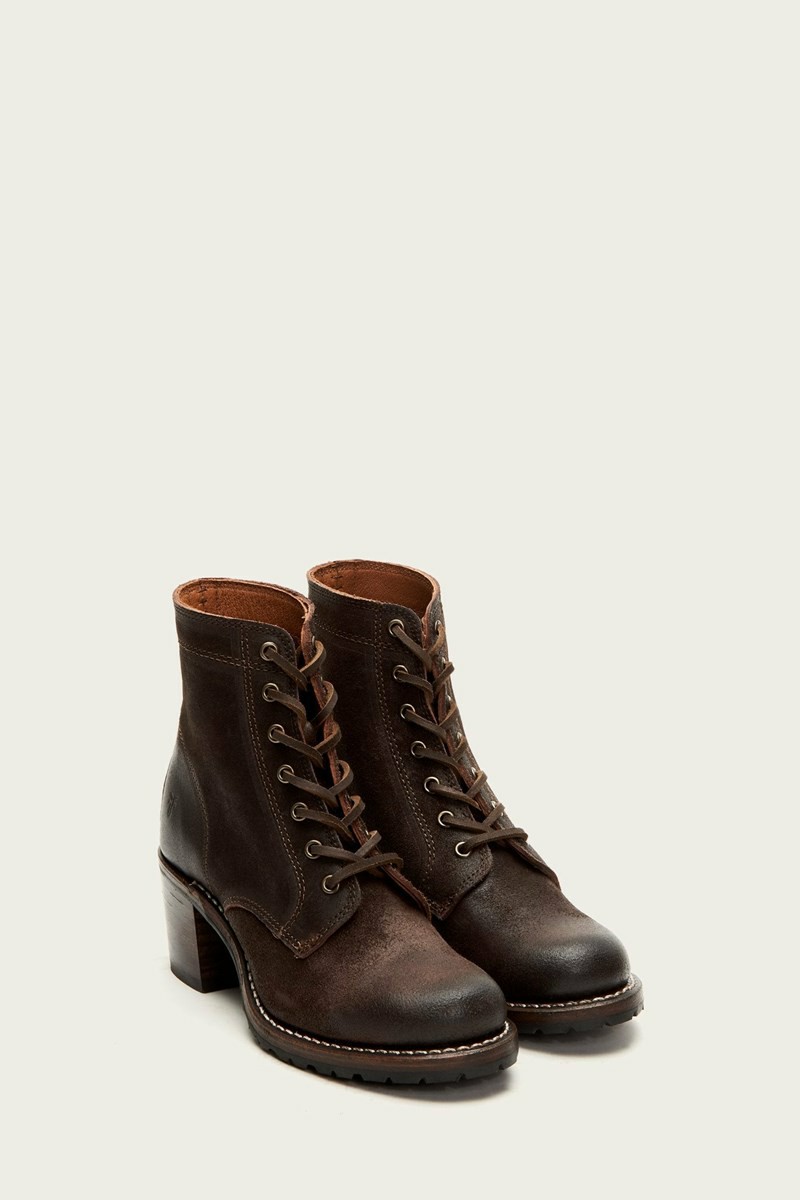 Frye Sabrina 6G Lace Up Women Ankle Boots Brown | OXCF74358