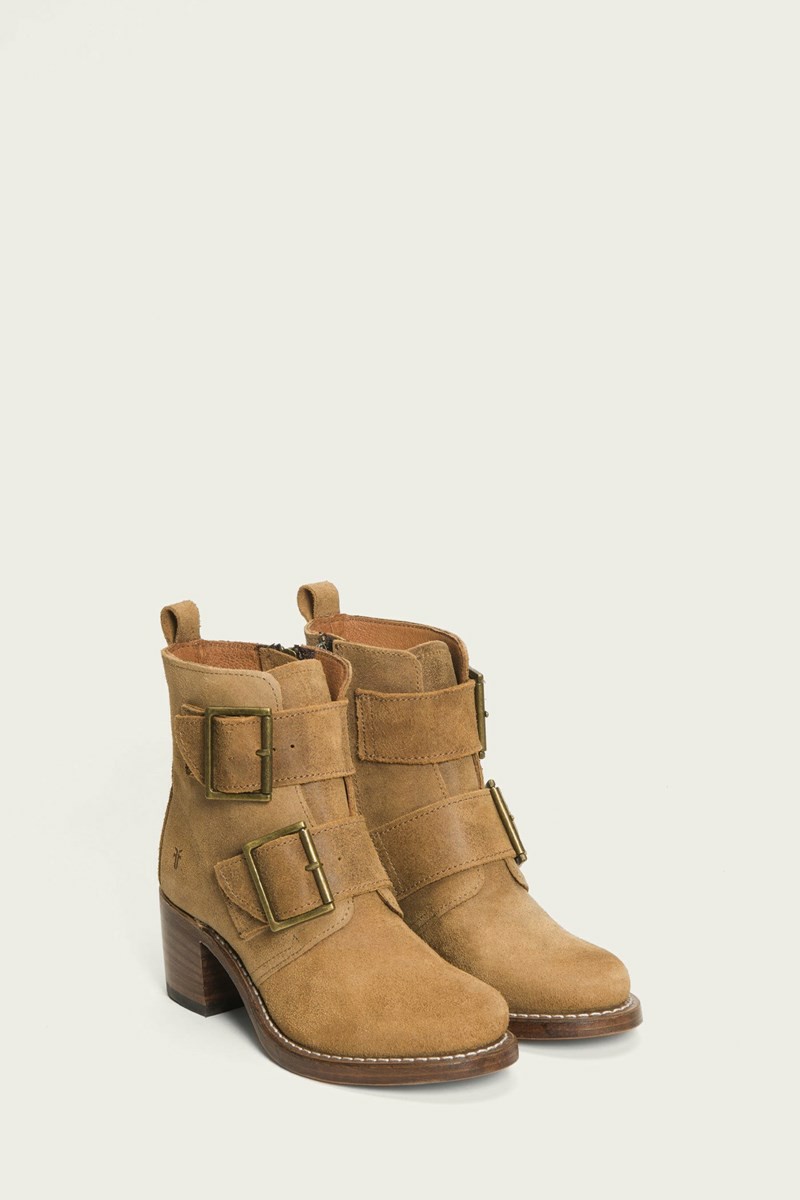 Frye Sabrina Double Buckle Women Ankle Boots Khaki | YTXI75931