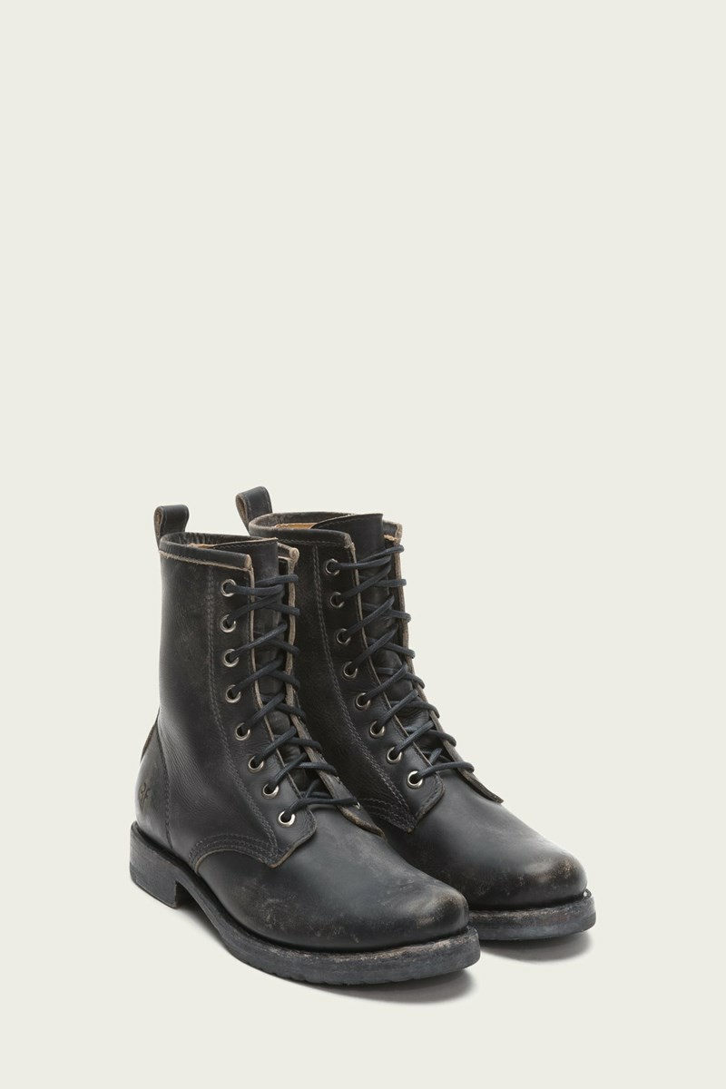 Frye Veronica Combat Women Booties Black | GYSQ10234